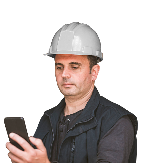 an inspector looking at mobile phone