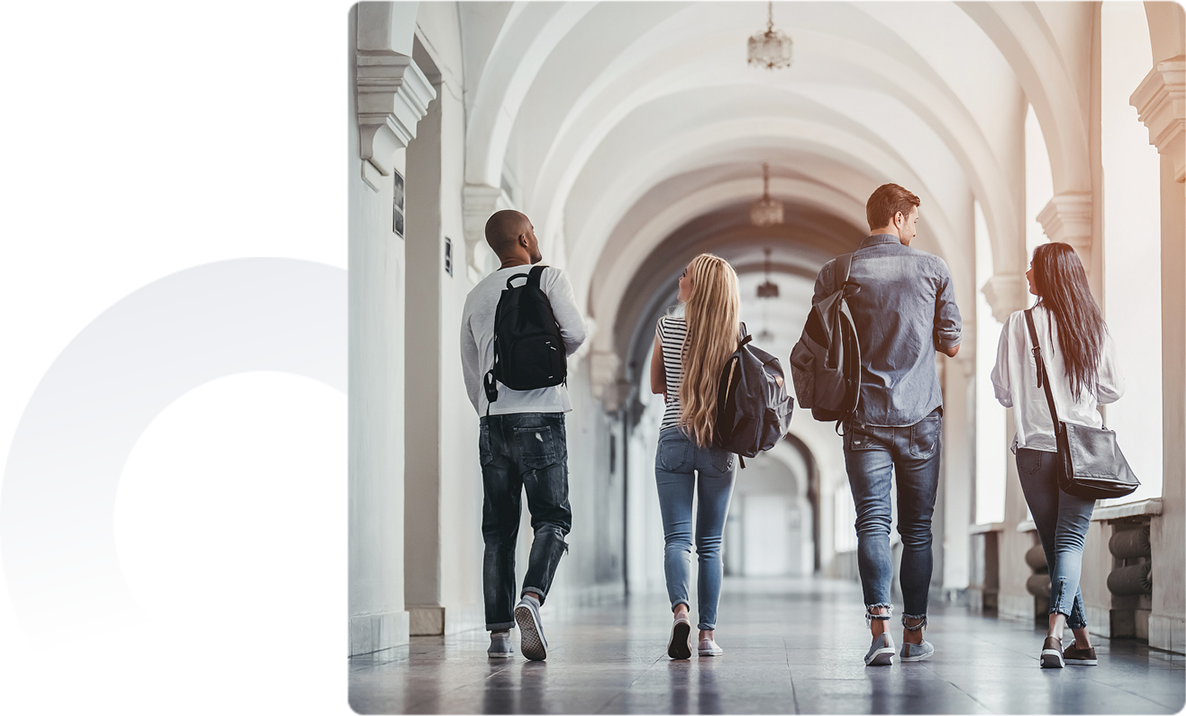 students in the campus hall way