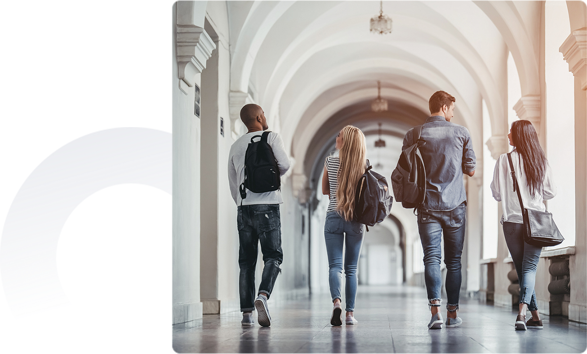 students in the campus hall way