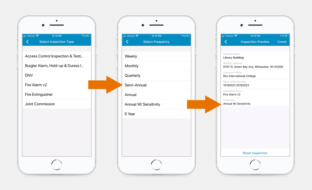 Select the inspection type and frequency