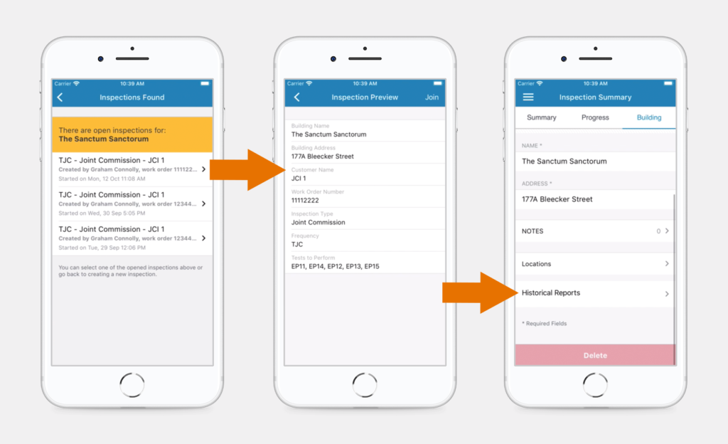 Join inspection and click Building tab to view reports