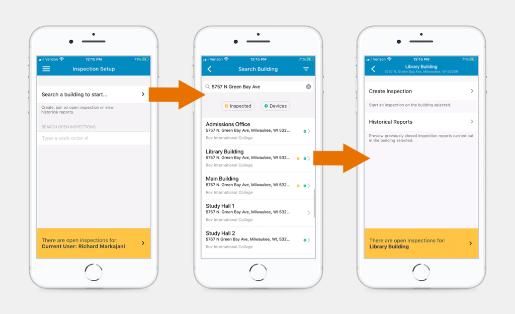 Search building and create inspection