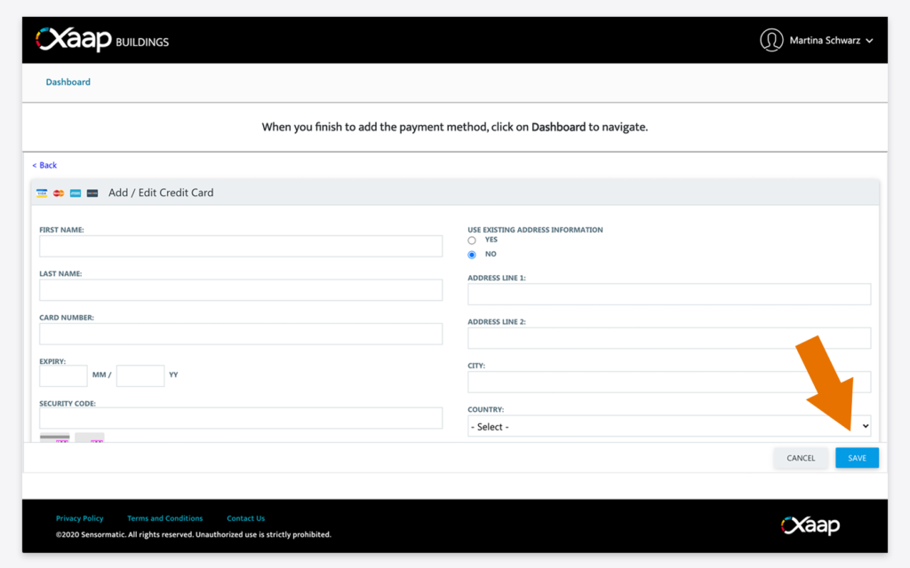 Add your payment information and click save